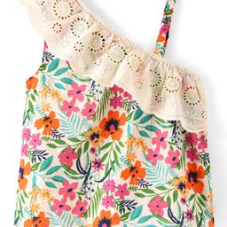 Babyhug Rayon Woven Sleeveless Top with Lace Detailing & Floral Print- Off White-image-62
