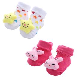 MumsLap Pack Of 2 Star & Bunny Applique Detailed Anti Skid Socks - Multi Colour-image-15