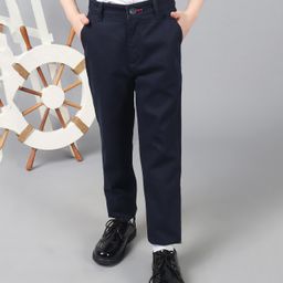 One Friday 100% Cotton Solid Trousers - Navy Blue-image-49
