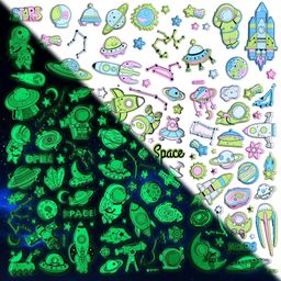 FunBlast Glow in The Dark Space Theme 3D Stickers Set  4 Sheets Stickers-59