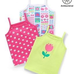 Babyhug 100% Cotton Knit Sleeveless  Antibacterial Slips with Floral Print  Pack of 3 - Multicolour-image-53