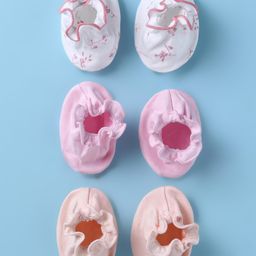 Ben Benny Interlock 100% Cotton Knit Solid Color & Star Printed Booties Pack of 3 - Pink Peach & White-21
