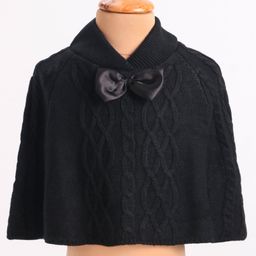Yellow Apple Woollen Ponchos with Cable Knit Design & Bow Applique - Black-image-20
