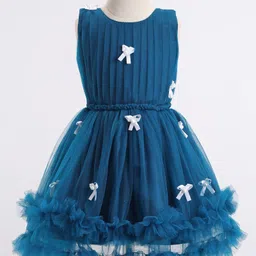 Enfance Sleeveless Bow Applique Flared Dress - Navy Blue-picture-14