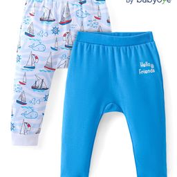 Babyoye 100% Cotton Knit With Eco Jiva Finish Diaper Leggings Fish & Text Print Pack of 2 - Blue-image-42