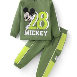Babyhug Disney Single Jersey Knit Full Sleeves T-Shirt & Lounge Pant Set With Mickey Mouse Graphics - Green-image-10
