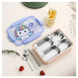 Luvlittle 4 Compartment stainless steel Lunch Box with Lids and Soup Bowl-unicorn (Print And Colour May Vary)-image-63