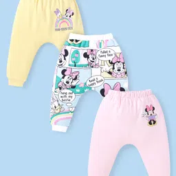 Babyhug Disney Interlock Knit Full Length Diaper Leggings With Minnie Mouse Graphics Pack of 3 - Yellow Light Blue & Light Pink-picture-4