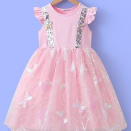Mark & Mia Frill Sleeves Party Frock With Sequin Detailing & Butterfly Applique - Pink-picture-37