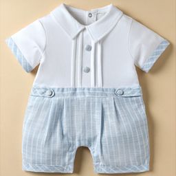 ToffyHouse Cotton Knit Half Sleeves Rompers with Check Design - Light Blue-image-79