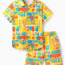 OLLINGTON ST. Cotton Printed Co-Ord Set Of Half Sleeves Shirt & Knit Shorts With Tropical Theme - Yellow-image-85