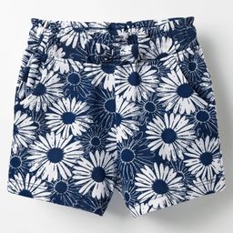 Babyhug Cotton Knit Shorts With Bow Applique Floral Print - Navy Blue-image-94