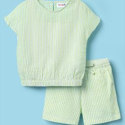 Kookie Kids Woven Cap Sleeves Striped Top & Shorts Co-Ord Set With Elasticated Hem - Light Green-image-27