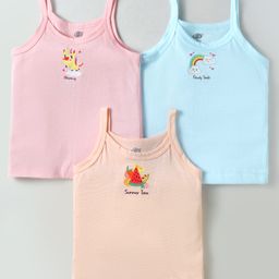 Zero Sinker Knit Singlet Sleeves Unicorn Theme Printed Slips Pack Of 3 - Pink Peach & Blue-16