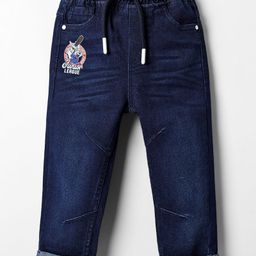 Babyhug Denim Full Length Washed Jeans With Stretch & Text Print - Navy Blue-image-38