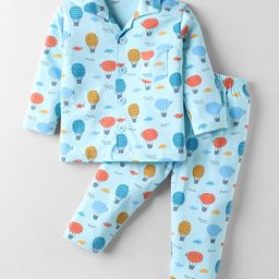 Little Darlings Interlock Knit Full Sleeves Co-Ord Night Suit With Air Balloon Print - Light Blue-image-27