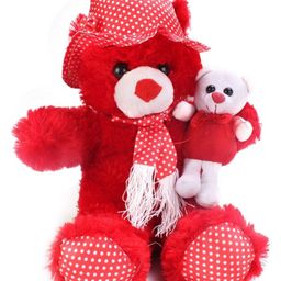 Tickles Teddy Bear with Baby Soft Stuffed Plush Toy For Kids Boys & Girls Birthday Gifts (Size: Length 35 cm Color: Red)-image-33