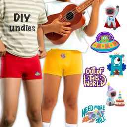 THE COVER UP PROJECT Modal Knit Pack Of 2 Solid Boxers With Space Theme Iron Prints - Red & Yellow-image-15