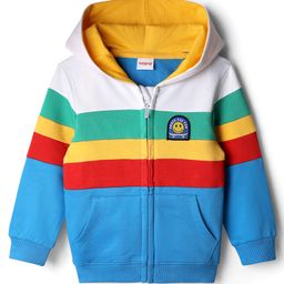 Babyhug Cotton Knit Full Sleeves Hooded Sweatjacket With Color Block Design & Kangaroo Pockets - Multicolor-picture-18
