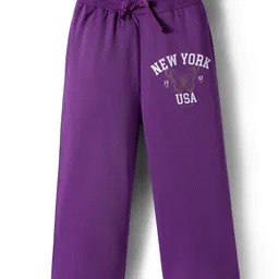 Babyhug French Terry Full Length Lounge Pant With Text Print - Purple-picture-36