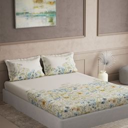 DDecor Blue & Off White Floral Printed 180 TC Cotton King Bedsheet Set 2.74 m x 2.74 m-picture-19