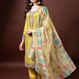Ziva Fashion Women Ethnic Motifs Embroidered Kurta with Trousers & With Dupatta-picture-19