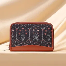 ZOUK Women Floral Printed Leather Zip Around Taj Guldasta Chain Wallet-image-6