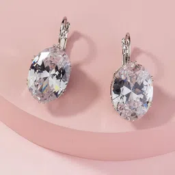 OOMPH Silver-Plated Handcrafted CZ Studded Oval Studs image 1