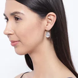 OOMPH Silver-Plated Handcrafted CZ Studded Oval Studs image 4