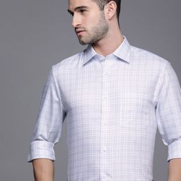 Louis Philippe Permapress Men White & Blue Classic Fit Checked Pure Cotton Wrinkle Free Formal Shirt-image-89