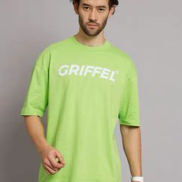 GRIFFEL Parrot Green Printed Loose Fit Oversized Crew T-Shirt-picture-38