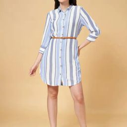 Honey by Pantaloons Blue & White Striped Shirt Dress-image-23