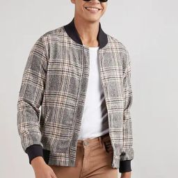 Campus Sutra Grey Cotton Regular Fit Checks Jacket-image-55
