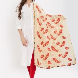Dupatta Bazaar Women Beige & Red Embroidered Dupatta-17