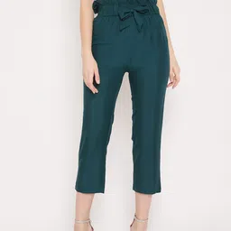 PANIT Women Green Regular Fit Solid Regular Trousers-image-12