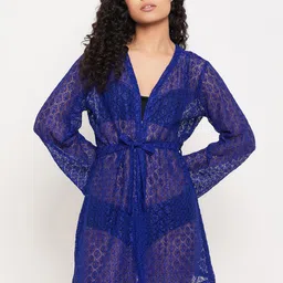 Clovia Long Sleeves Lace Sheer Robe-image-9