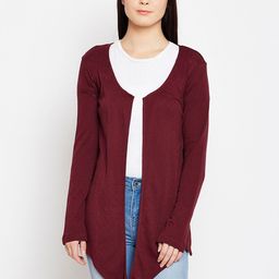 WISSTLER Burgundy Solid Open Front Shrug-0