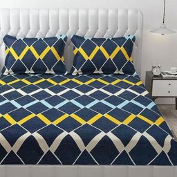 Myntra Elegant Homes Navy Blue Geometric 300 TC Fitted King Bedsheet Set- 1.82mx1.98mx8cm-image-97