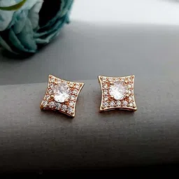 MEIRA JEWELLERY Rose Gold Plated Artificial Stones Studded Square Shaped Studs-picture-26