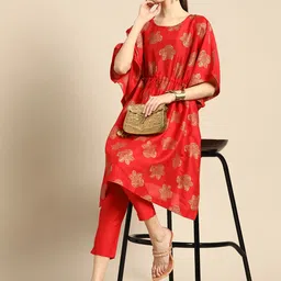 Sangria Women Red Ethnic Motifs Printed Kurta with Trousers-image-8