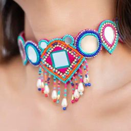 ToniQ Stylish Multi Mirrow Work Beaded Choker Necklace for Women-63