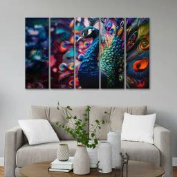 999Store Printed Blue MDF 5 Panels Wall Art-image-49