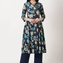 Saffron Threads Navy Floral Print Anarkali Kurta-picture-37