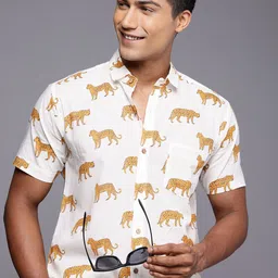Patrah Pure Cotton Relaxed Fit Cheetah Printed Casual Shirt-image-2