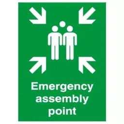 RS PRO Plastic Fire Safety Sign Emergency assembly point with English Text Self-Adhesive, 7631503-10