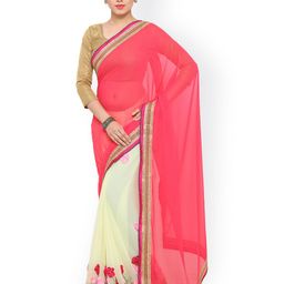 Kvsfab Pink & Off-White Embroidered Georgette Embellished Saree-image-69