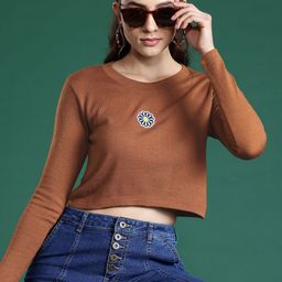 DressBerry Floral Applique Detailed Acrylic Cropped Pullover-image-34