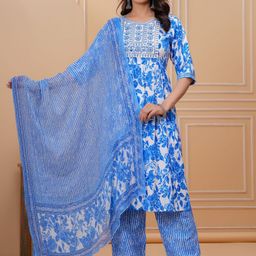 TROPWEAR Women Ethnic Motifs Printed Kurta with Trousers & Dupatta-image-7