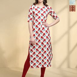 HERE&NOW Selection Of 3 Floral Printed Round Neck Straight Kurta-picture-53