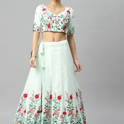 SHUBHKALA Embroidered Sequinned Unstitched Lehenga & Blouse With Dupatta-image-38